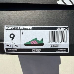 Adidas Green Sneakers with Pink Stripes